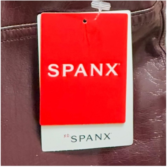 Spanx Leggings Ruby Women's Large Red Brown Faux Patent Leather High Rise Pants - Picture 5 of 9